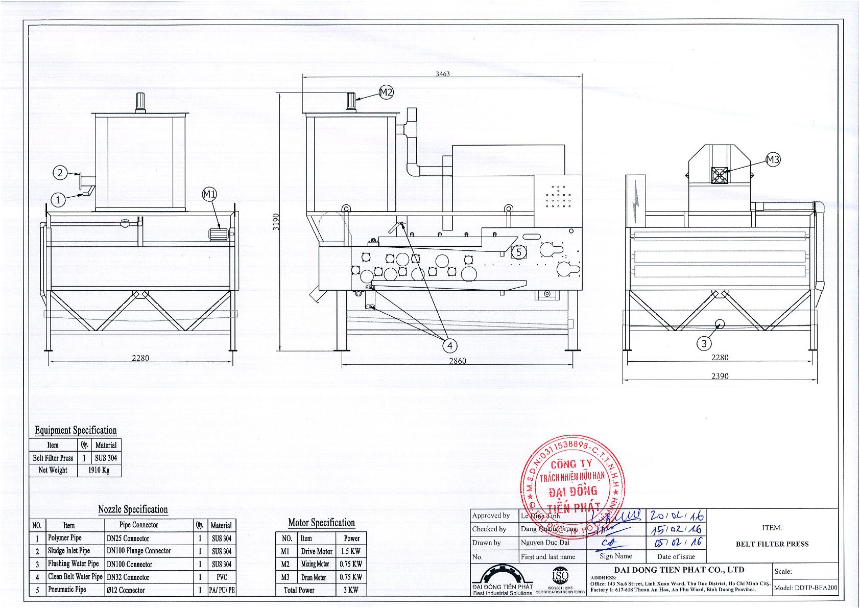 bản vẽ máy ép bùn băng tải model DDTP-BFA200