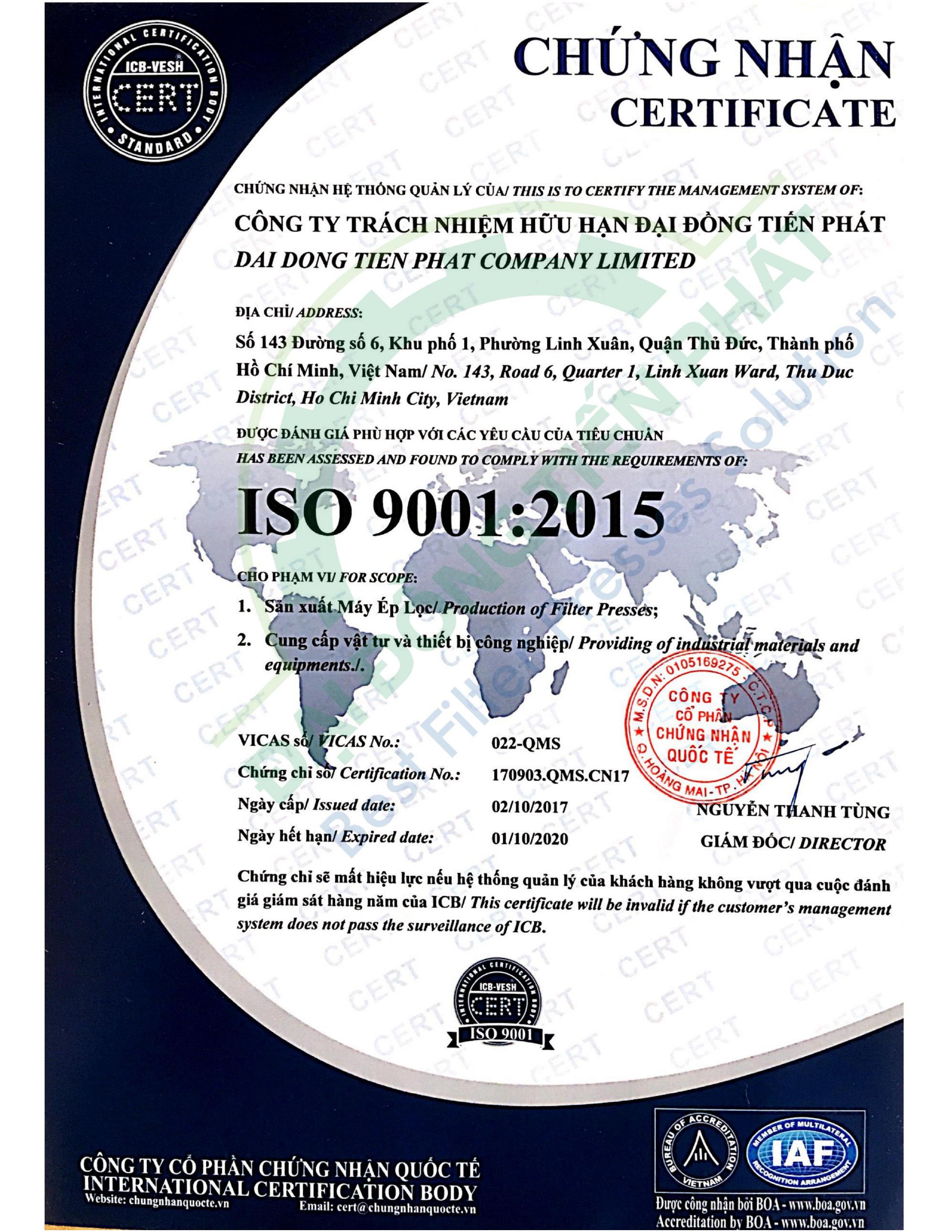 Chứng chỉ Iso 9001:2015